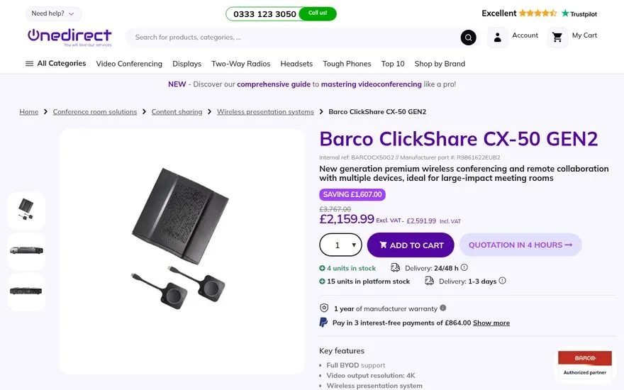 Barco ClickShare CX-50 Gen2 conferencing hub — supplier page